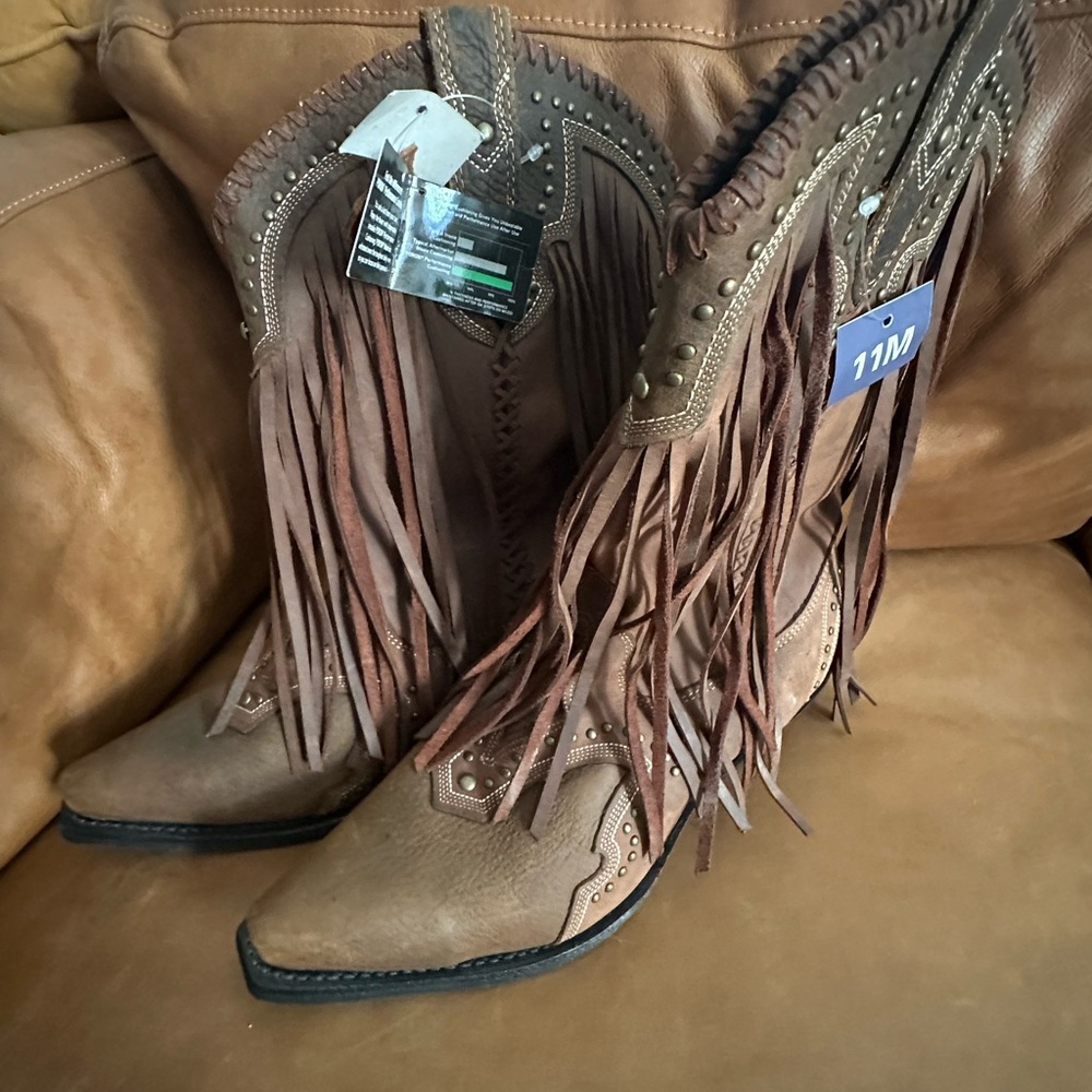 Rockin Country Collection Brown Leather Fringe Western/Cowboy Boots